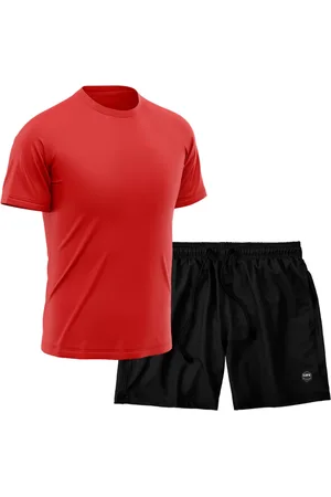 Life Kit Short + Camiseta Dry Treino Fitness Academia Bermuda Camisa Praia Esporte Vermelho/Preto