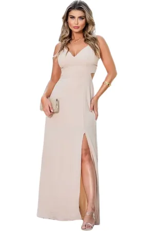Cia do Vestido Vestido de Verão Midi Khloe Abertura Viscolinho com Fenda Off White