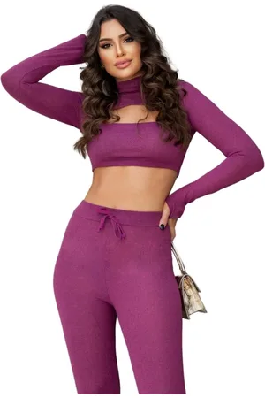 Cia do Vestido Conjunto Lãzinha Cropped e Calça Fúcisa