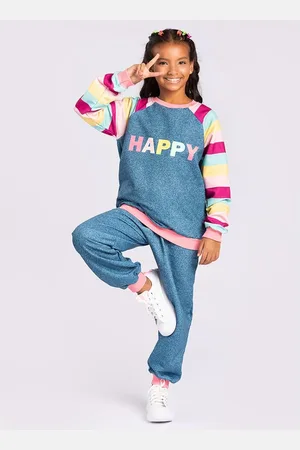 Molekada Infantil - Conjunto Blusão Raglan E Calça Em Moletom Happy