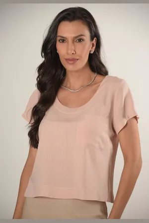 Mamorena Blusa Manga Curta de Viscolinho com Detalhe de Bolso