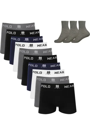 Polo Wear Kit 10 Cueca Boxer Microfibra Sortido 3 Meias M12 Colorido