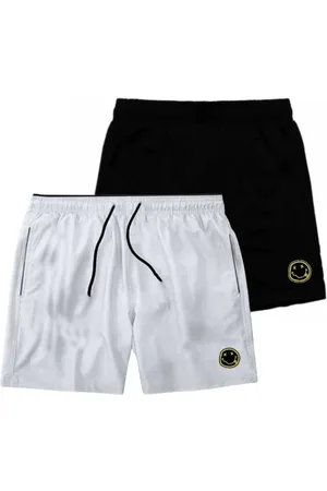 Relaxado Kit 2 Short Bermuda Masculina Tactel Moda Praia Estampado Emoji Preto/Branco