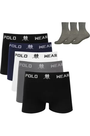 Polo Wear Kit 5 Cueca Boxer Microfibra Sortido + 3 Meias M12 Colorido
