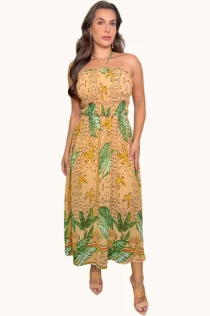 Art VESTIDO MIDI COM FRANZIDOS E ESTAMPA BARRADA