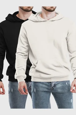 Benellys Kit 2 Moletom Canguru Masculino Fechado Flanelado Liso Off-White com Preto