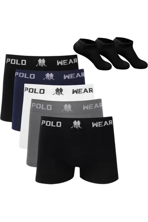 Polo Wear Kit 5 Cueca Boxer Microfibra Sortido + 3 Meias M3 Colorido