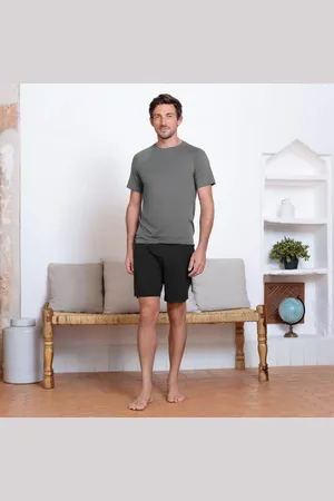 Slim Fitness Conjunto de Pijama Bermuda e Camiseta Preta