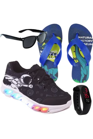 CALCADOS LGHT LIGHT Infantil - Kit Tênis De Led Astronauta Personagem Meninos Chinelo Óculos Relógio