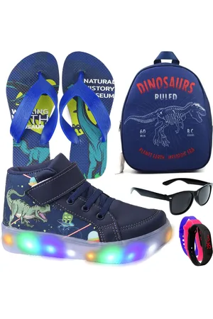 CALCADOS LGHT LIGHT Infantil - Kit Tênis De Led Botinha Dinossauro Meninos Mochila Chinelo Óculos Relógio