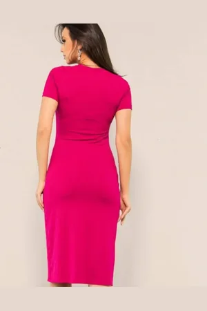 Art VESTIDO CANELADO COM TRESPASSE MANGA CURTA PINK
