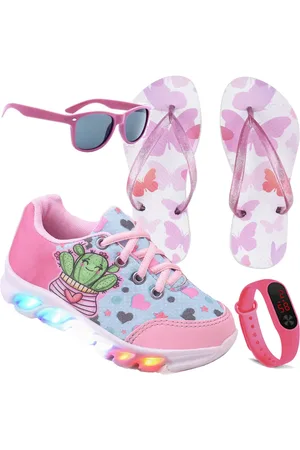CALCADOS LGHT LIGHT Infantil - Kit Tênis De Led Corações Personagem Meninas Chinelo Óculos Relógio