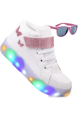 CALCADOS LGHT LIGHT Infantil - Kit Tênis De Led Botinha Borboleta Meninas Brilhante Óculos