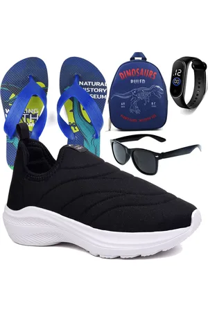 CALCADOS LGHT LIGHT Infantil - Kit Tênis Preto Calce Facil Meninos e Meninas Escolar Mochila Chinelo Óculos Relógio