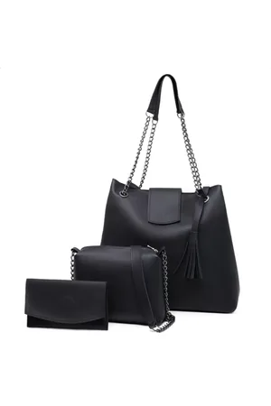 CARMELO SHOES Bolsa Feminina Sacola Grande De Ombro Preta + Bolsa Nécessaire e Porta Documentos Kit 3 em 1