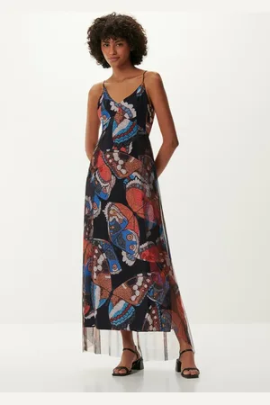 LEZ A LEZ Vestido Midi Estampado com Tule Sobreposto