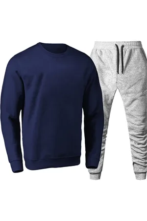 Polo Blu Conjunto Moletom Masculino Inverno Gola Careca Sem Capuz Marinho/Cinza