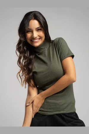 Vicbela Blusa Canelada Manga Curta Gola Alta