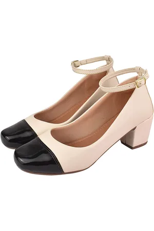 monté Sapato Scarpin Donatella Shoes Bico Quadrado Confort Bicolor Off White