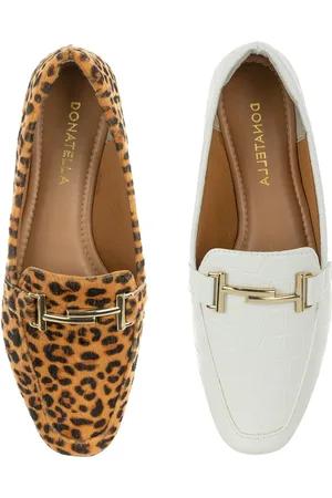 Donatella Shoes Kit 2 Pares Sapato Feminino Mocassim Bico Quadrado Confort Croco e Onça