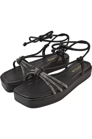 monté Sandália Feminina Chinelo Plataforma Donatella Shoes Brilho Strass Amarrar Gladiadora