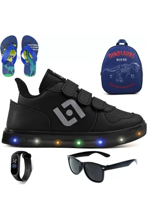 CALCADOS LGHT LIGHT Infantil - Tenis De Led Casual Escolar Sapatenis Homem Street Calce Facil + Mochila Chinelo Oculos Relogio