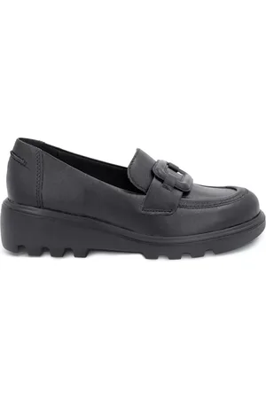 USAFLEX Loafer Feminino Em Couro Salto Bloco Fivela Casual AL1503
