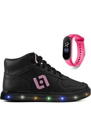 CALCADOS LGHT LIGHT Infantil - Tenis De Led Meninas Botinha Cano Alto Escolar Casual Basico + Relogio