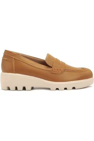 USAFLEX Loafer Feminino Em Couro Salto Bloco Laser Casual AL1502