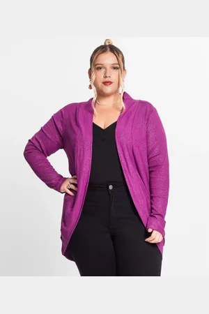 SECRET GLAM Cardigan Plus Size Em Ribana Canelada