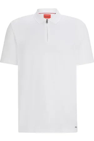 HUGO BOSS Camisa Polo Com Zíper De Mistura De Algodão