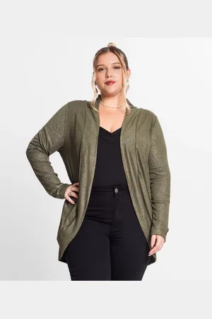 SECRET GLAM Cardigan Plus Size Em Ribana Canelada