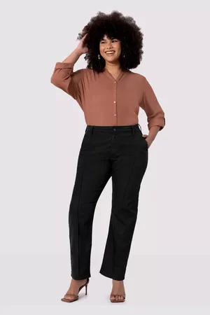 Lunender Calça Jeans Preta Plus Size Reta Não Desbota