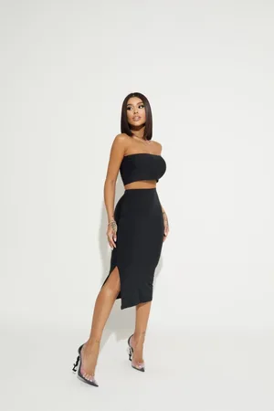 Cia do Vestido Conjunto Top tomara que Caia e Saia Midi Fluity Marcelly
