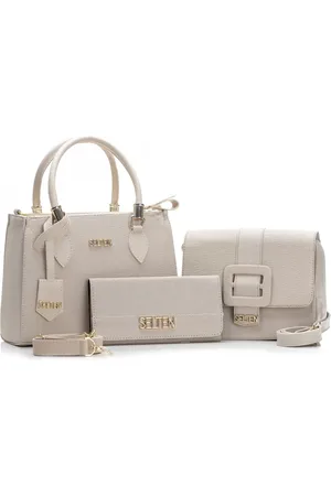 Selten Kit bolsa feminina tote + bolsa transversal pequena + carteira creme