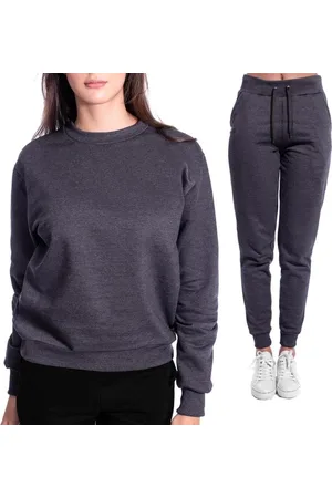 Benellys Conjunto Moletom Liso Gola Redonda e Calça Feminino Chumbo