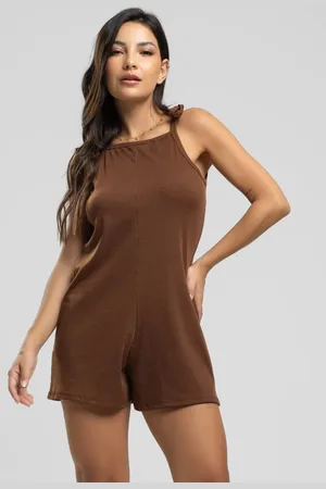Vicbela Macaquinho Curto Feminino Canelado Alça de Amarrar