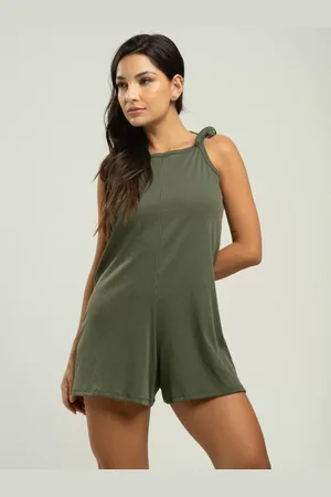 Vicbela Macaquinho Curto Feminino Canelado Alça de Amarrar Verde
