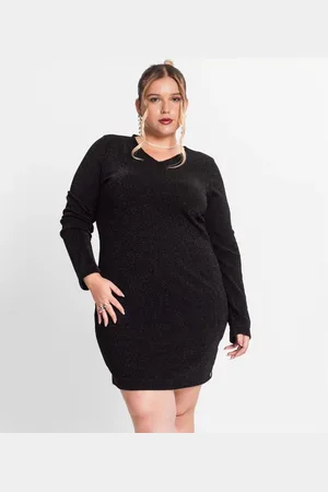 SECRET GLAM Vestido Plus Size Feminino Manga Longa