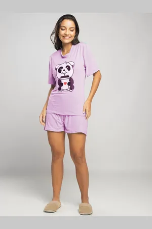 Vicbela Pijama Curto Feminino Manga Curta Malha Suede Adulto