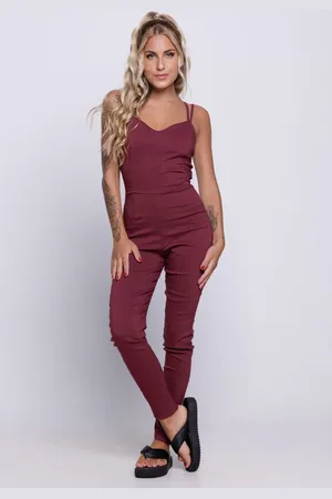 VEKYO Macacão Casual Liso Bengaline