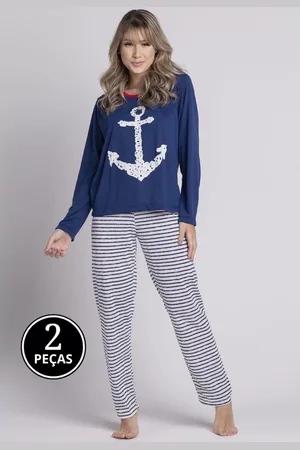 Bella Fiore Modas Pijama Manga Longa Calça Âncora