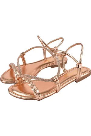 Rosa Chic Calçados Rasteirinha Sandália Feminina Flat Trança Strass Brilho Cobre