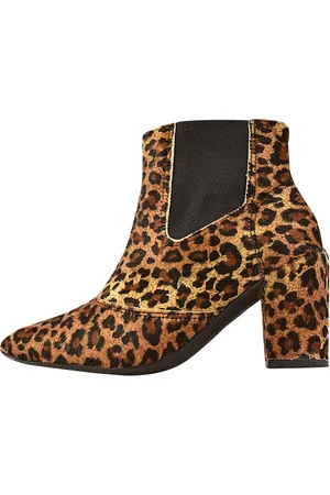 Rosa Chic Calçados Bota Cano Curto Bico Fino Salto Alto Elástico Calce Fácil Feminino Onça