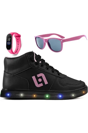 CALCADOS LGHT LIGHT Infantil - Tenis De Led Meninas Botinha Cano Alto Escolar Casual Basico + Oculos Relogio