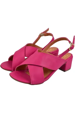 Rosa Chic Calçados Sandália Salto Grosso Feminino Salto Baixo Bloco Bico Redondo Pink