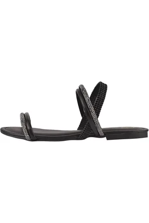 Rosa Chic Calçados Rasteirinha Sandália Feminina Flat Elástico Strass Brilho Preto