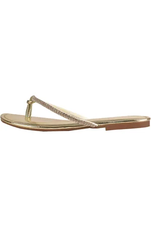 Rosa Chic Calçados Rasteirinha Sandália Feminina Flat Chinelo Strass Brilho Dourado