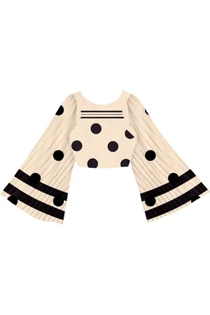 LEZ A LEZ Blusa Estampada Cropped com Manga Longa Plissada
