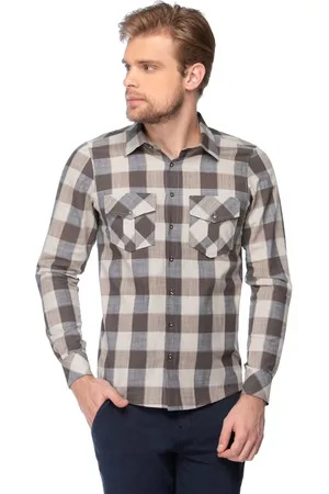 Zaiko Camisa Social Slim Xadrez Fio Tinto Manga Longa 3310